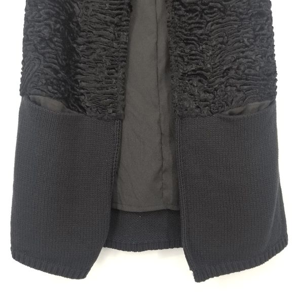 Calvin Klein Faux Fur Knit Vest S Open Front Long Length Black NEW - Picture 3 of 8